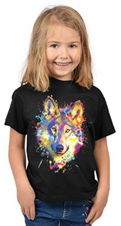 Wolf-Motiv Kindershirt - Kunstdruck Wolf - buntes Wolfshirt für Kinder : Wolf - Tiermotiv Wolf Kinder T-Shirt Gr: L = 146-152 von Tini - Shirts