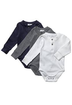 Tiny One Baby Body Langarm im 3er Set | Unisex | Basic | Bio Baumwolle | GOTS | 0-18 Monate, Farbe:Schwarz | Cremeweiß | Graumeliert, Größe:56 | 1-2 Monate von Tiny One