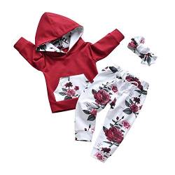 Tinykeke Kleinkind Baby Mädchen Bekleidungssets Langarm Blumen Hoodie Sweatshirt Tops + Hose und Stirnband Säugling Baby Mädchen Kleidung Sets 9-12 Monate von Tinykeke