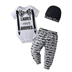 Tinykeke Neugeborenes Baby Jungen Kleidung Kurzarm Strampler Ladies I Have Arrived Tops + Hut + Bartmuster Hose Sommer 3 tlg Babykleidung Set (0 Monate) von Tinykeke