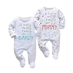 Tinykeke Neugeborenes Baby Jungen Mädchen Buchstaben Strampler Unisex Baby 2er-Pack mit Fuß Babykleidung 0-3 Monate von Tinykeke