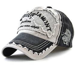 Tioamy Baseball Kappe Basecap Unisex einstellbare Retro Baseball Hut Freizeit Cap modischste Cotton Cap Schreiben Outdoor Hut, Einheitsgröße, schwarz von Tioamy