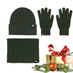 Mütze Handschuhe Schal Set Damen | Stricken Sie einen warmen Beanie-Mützen-Schal - Warme Fleece-Mütze, Beanie-Handschuhe für kaltes Wetter, Schal zum Skifahren, Camping, Snowboarden Tioheam von Tioheam