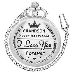 Gravierte Taschenuhr zu Meinem Enkel Ich Liebe Sie Vintage Quarz Taschenuhr mit Kette Enkel Geschenke für Geburtstag Weihnachten von Tiong