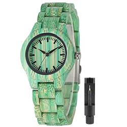 Tiong Damen Holzuhr, wasserdichte Quarzuhr für Damen, mit einstellbarem Armband, Armbanduhr im natürlichen Grün Für Damen von Tiong