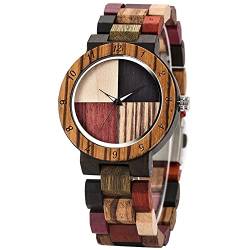 Tiong Damen-Holzuhr | Damen-Quarz-Holzuhr mit kariertem Design | Leichte Holzuhr mit verstellbarem Armband Muttertag… von Tiong