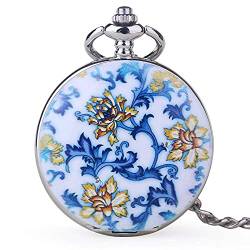 Tiong Einzigartige Design Blau und Weiß Porzellan Blume Taschenuhren römische Zahl Mechanische Taschenuhren, Mpw159-UK von Tiong