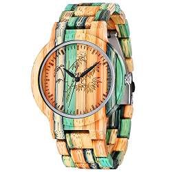 Tiong Herren Holzuhr Natürliche Bunte Bambus Holzuhren Analog Quarz Armbanduhr Verstellbar Holz Armband Leichte Holzuhr… von Tiong