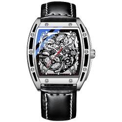 Tiong Herren Skelett Quarzuhr,Herren Business Uhr gepaart mit schwarzem Lederarmband und Edelstahlgehäuse，wasserdichte leuchtende Quarzuhr für Herren von Tiong