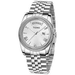 Tiong Herren Uhren Quarz Armbanduhr Wasserdicht Datumsanzeige Edelstahl Analoger Uhren für Männer (SilverWhite) von Tiong