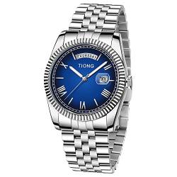 Tiong Herrenuhr Metallarmband Mode Wasserdicht Armbanduhren Edelstahl Analoger Quarz mit Date, Geschenke für Männer von Tiong