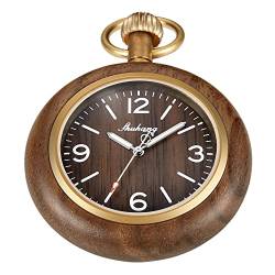 Tiong Holz-Taschenuhr mit 37 cm Langer Kette, handgefertigte Uhren, römisches, digitales Zifferblatt, Quarz, Holz-Taschenuhr für Damen und Herren, Uk-pwr-wood105… von Tiong