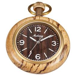 Tiong Holz-Taschenuhr mit 37 cm Langer Kette, handgefertigte Uhren, römisches, digitales Zifferblatt, Quarz, Holz-Taschenuhr für Damen und Herren, Uk-pwr-wood106… von Tiong