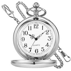 Tiong Klassische Quarz-Taschenuhr aus glattem Stahl mit römischen Ziffern für Herren und Damen, Taschenuhren, Anhänger, Vatertags-Geburtstagsgeschenk, 46 Silber, Klassisch CF3046-Silver von Tiong