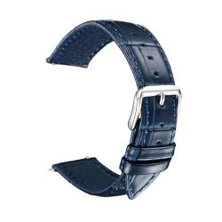 Tiong Männer Ersatz Armband Leder Uhrenarmband, Edelstahl Schnalle Knopf, Atmungsaktives und langlebiges Lederarmband-18MM-Blau von Tiong
