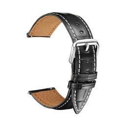 Tiong Männer Ersatz Armband Leder Uhrenarmband, Edelstahl Schnalle Knopf, Atmungsaktives und langlebiges Lederarmband-22MM-Schwarz von Tiong