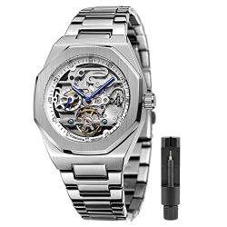 Tiong Silberne Schwarze mechanische Herren-Uhr-Mode-automatische Herren-Uhr-Edelstahl-wasserdichte Geschäfts-Skelett-Uhr… von Tiong