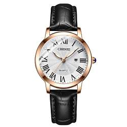 Tiong Uhren Damen Einfache Stil Armbanduhr Quarzuhr Schwarzes Lederarmband Uhr Römische Ziffern Analoge Uhr Quarzuhr für Frauen… von Tiong