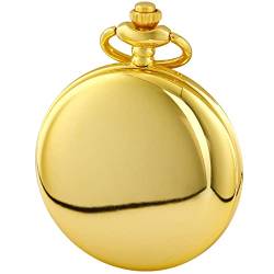 Tiong Vintage Glatt Quarz Taschenuhr Klassische Taschenuhr mit kurzer Kette für Männer Frauen am Geburtstag Jahrestag Weihnachten Vatertag, 1 glatt-gold weiß von Tiong