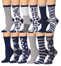Tipi Toe Damen 12 Paar bunt gemusterte Crew-Socken in Größen erhältlich, Geometrisch, Zebra, Gestreift, 37-42 EU von Tipi Toe