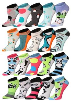 Tipi Toe Damen 20 Paar bunt gemusterte Low Cut/No Show Socken, Panda Pinguin im Winter, 37.5-43 EU von Tipi Toe