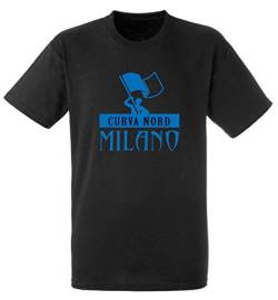 T-Shirt Schwarz gebogen Nord Milano schwarz hellblau Flagge, Slogan, Schwarz XL von Tipolitografia Ghisleri
