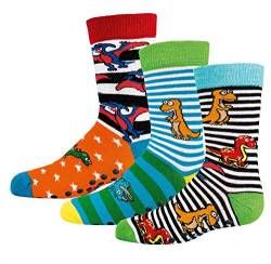 TippTexx 24 6 Paar Ökotex Kinder Stoppersocken, ABS Socken für Mädchen und Jungen, Strümpfe mit Noppensohle, viele schöne Muster (Dino, 31-34) von TippTexx 24