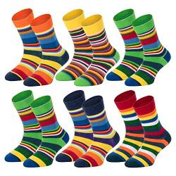 TippTexx 24 Kinder Socken, handgekettelt, 6 Paar für Mädchen/Jungen, weiche Baumwolle, bunter Mix Gr. 19-42 (Ringel- Farben sortiert, 3-4 Jahre) von TippTexx 24