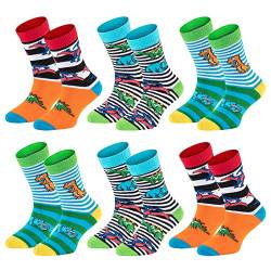 TippTexx 24 Kinder Socken, handgekettelt, 6 Paar für Mädchen/Jungen, weiche Baumwolle, viele Muster (Dinos, 3-4 Jahre) von TippTexx 24