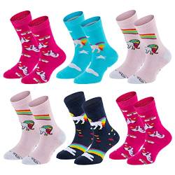 TippTexx 24 Kinder Socken, handgekettelt, 6 Paar für Mädchen/Jungen, weiche Baumwolle, viele Muster (Einhörner - Farben sortiert, 1-2 Jahre) von TippTexx 24