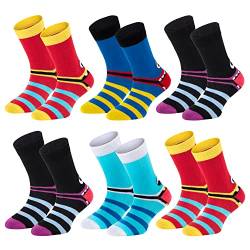 TippTexx 24 Kinder Socken, handgekettelt, 6 Paar für Mädchen/Jungen, weiche Baumwolle, viele Muster (Freche Bande, 7-8 Jahre) von TippTexx 24