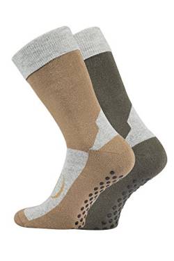 TippTexx24 2 Paar Homesocks, ABS-Socken, Stopper-Socken, Anti-Rutsch-Socken (39-42, beige/oliv) von TippTexx24