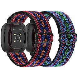 Tiptops 2 Pack Ersatzarmband Kompatibel mit Fitbit Versa 4/Versa 3 Armband/Fitbit Sense 2/Sense Armband für Damen/Herren, Sports Elastisches Verstellbares Nylon Uhrenarmband für Fitbit Versa 4/Sense 2 von Tiptops