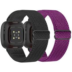 Tiptops 2 Stück Nylon Armband Kompatibel mit Fitbit Versa 4/Versa 3 Armband/Fitbit Sense 2/Sense Armband für Damen/Herren, Sport Elastisches Verstellbares Nylon Uhrenarmband für Fitbit Versa 4/Sense 2 von Tiptops