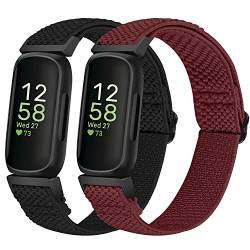 Tiptops Elastische Nylonbänder Kompatibel mit Fitbit Inspire 3/Inspire 2/Inspire/Inspire HR/Ace 3/Ace 2 Frauen Männer Kinder, Verstellbare Atmungsaktive Nylon Ersatz Solo Loop Armbänder （2 Pack） von Tiptops