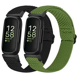 Tiptops Elastische Nylonbänder Kompatibel mit Fitbit Inspire 3/Inspire 2/Inspire/Inspire HR/Ace 3/Ace 2 Frauen Männer Kinder, Verstellbare Atmungsaktive Nylon Ersatz Solo Loop Armbänder （2 Pack） von Tiptops