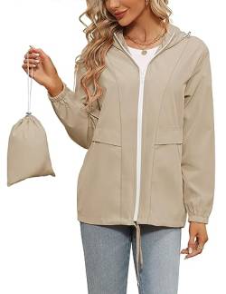 Tisfeer Outdoorjacke Damen Wasserdicht Atmungsaktive Regenmantel Windbreaker Wandern Reisen Fahrrad Regenjacke(Khaki,M) von Tisfeer