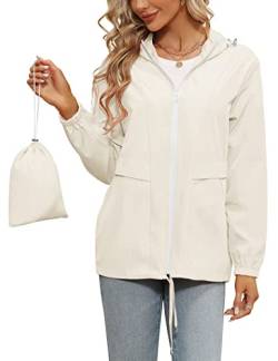 Tisfeer Windbreaker Damen Wasserdicht Atmungsaktive Outdoorjacke Wandern Reisen Fahrrad Regenjacke Sportjacke(Beige,S) von Tisfeer