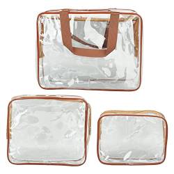 3 Stück Transparente Kulturtasche für Damen, 30cm 24cm 18cm Wasserdichter PVC Reise Waschtasche mit Reißverschlussgriff, Tragbare Kosmetiktasche Make-up Tasche(Truhe) von Tissting