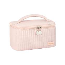 Kulturtasche für Damen, 21 X 13 X 12 cm Kleine wasserdichte PU Leder Waschtasche mit Zip und Griff, Einfacher Modestil Reise Kosmetiktasche Make-up Tasche(Rosa) von Tissting