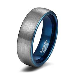 Titaniumcentral 6mm 8mm Damen Herren Wolfram Ring Ehering Hochzeitsband Trauringe Pinsel Silber mit Schwarz Blau (Blau(6mm),52 (16.6)) von Titaniumcentral