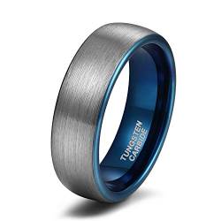 Titaniumcentral 6mm 8mm Damen Herren Wolfram Ring Ehering Hochzeitsband Trauringe Pinsel Silber mit Schwarz Blau (Blau(6mm),55 (17.5)) von Titaniumcentral