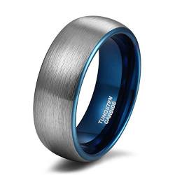 Titaniumcentral 6mm 8mm Damen Herren Wolfram Ring Ehering Hochzeitsband Trauringe Pinsel Silber mit Schwarz Blau (Blau(8mm),52 (16.6)) von Titaniumcentral