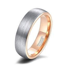 Titaniumcentral 6mm 8mm Damen Herren Wolfram Ring Ehering Hochzeitsband Trauringe Pinsel Silber mit Schwarz Blau (Rose Gold(6mm),54 (17.2)) von Titaniumcentral