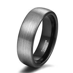 Titaniumcentral 6mm 8mm Damen Herren Wolfram Ring Ehering Hochzeitsband Trauringe Pinsel Silber mit Schwarz Blau (Schwarz(6mm),65 (20.7)) von Titaniumcentral