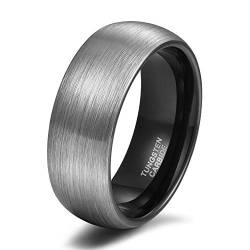 Titaniumcentral 6mm 8mm Damen Herren Wolfram Ring Ehering Hochzeitsband Trauringe Pinsel Silber mit Schwarz Blau (Schwarz(8mm),57 (18.1)) von Titaniumcentral