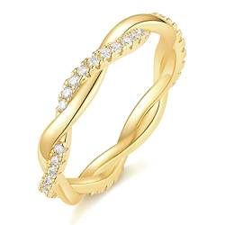 Titaniumcentral Damen Eternity Ring Zirkonia Schmal Vorsteckring Rosegold Gold Silber Verdreht Verlobungsringe Eheringe (Gelbgold,55 (17.5)) von Titaniumcentral