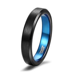 Titaniumcentral Damen Herren Ringe aus Wolframcarbid Gebürstet Schwarz Verlobungsringe Trauringe(Blau(4mm),52 (16.6)) von Titaniumcentral