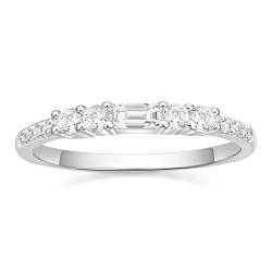 Titaniumcentral Eternity Ring Damen Vorsteckring Zirkonia 14K Vergoldet Schmal Halb Ewigkeitsringe Eheringe Verlobungsringe Memoire Ringe (Silber,57 (18.1)) von Titaniumcentral