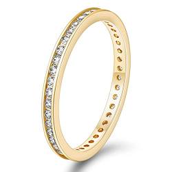 Titaniumcentral Eternity Ring Damen Zirkonia Vorsteckring Schmal Ewigkeitsringe Verlobungsringe Eheringe Memoire Ringe 2.5mm (Gelbgold,53 (16.9)) von Titaniumcentral